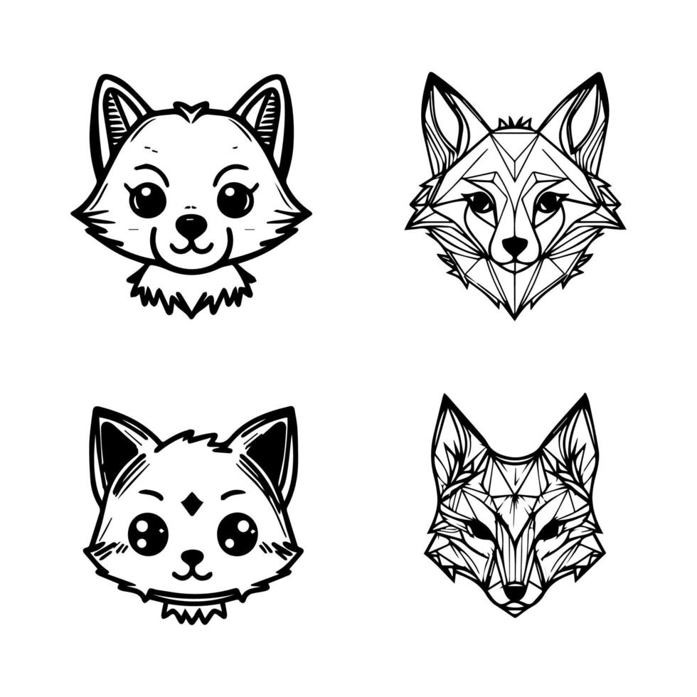 adorable kawaii lobo colección conjunto con detallado mano dibujado línea Arte ilustraciones, Perfecto para ninguna animal amante y lobo entusiastas vector