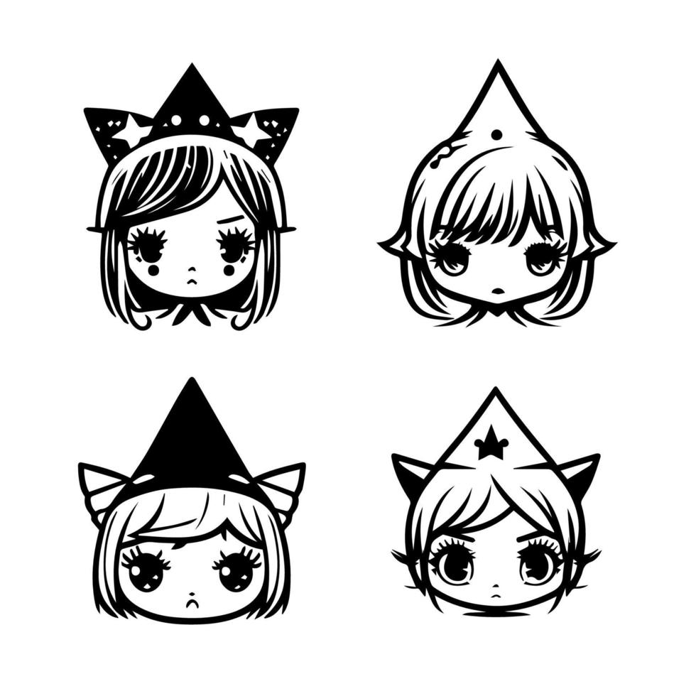 Get ready for some spooktacular fun with this cute kawaii spooky witch head collection set. Each witch head is Hand drawn with charming details that will put a smile on your face vector