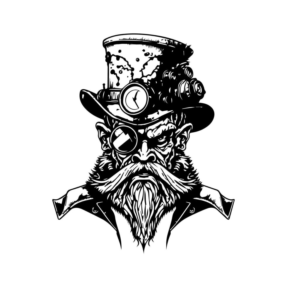 Fantastical and intriguing Hand drawn line art illustration of a troll head, showcasing mythical charm and otherworldly features vector