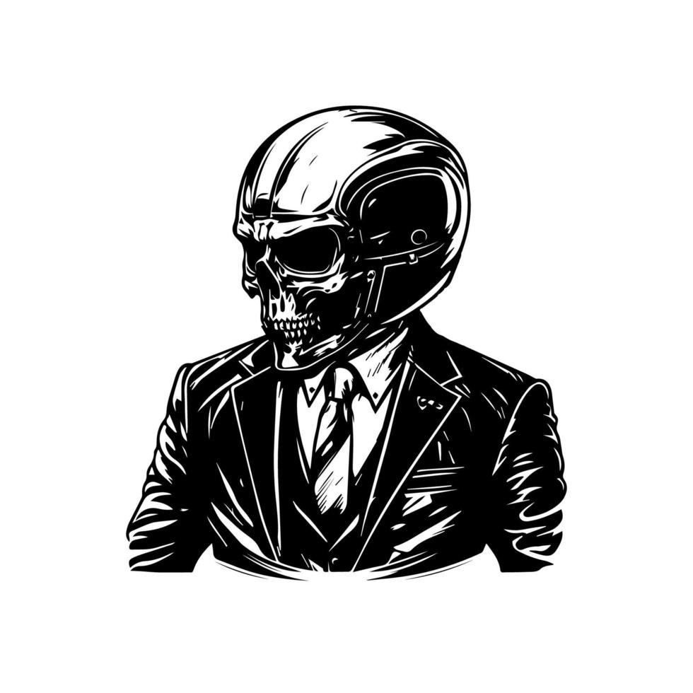 nervioso y elegante mano dibujado línea Arte ilustración de un chicano cráneo motorista vistiendo un casco, exhibiendo un único fusión de difícil y sofisticado vector