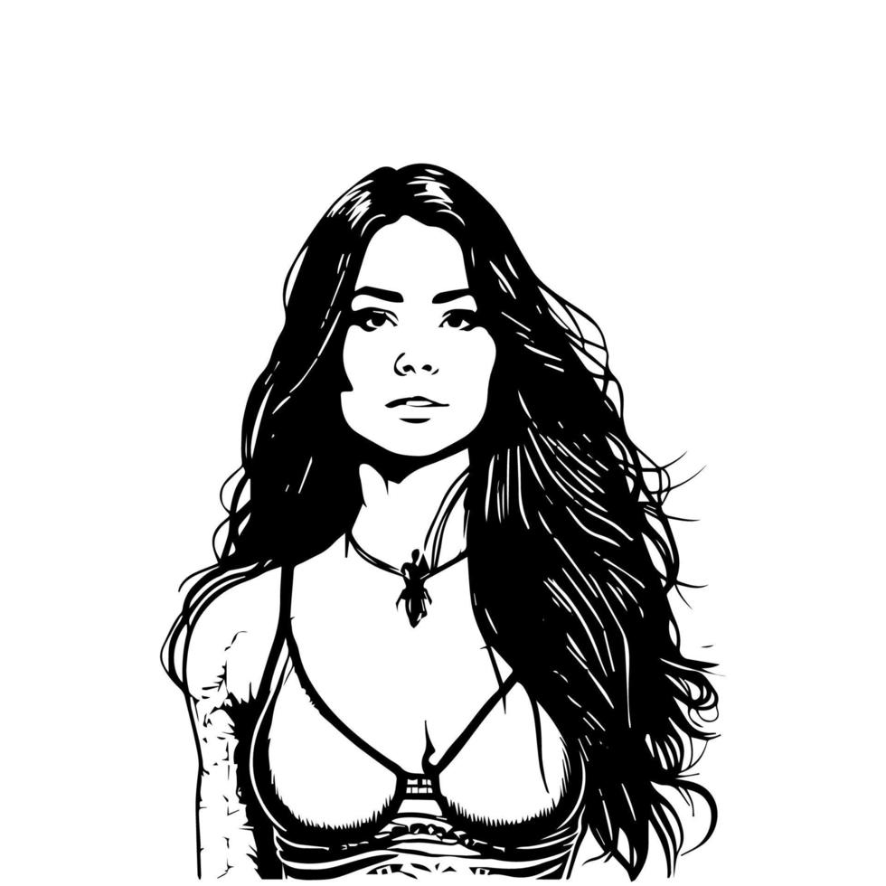 A stylish Chicano girl in black and white, rendered in intricate Hand drawn line art illustration vector