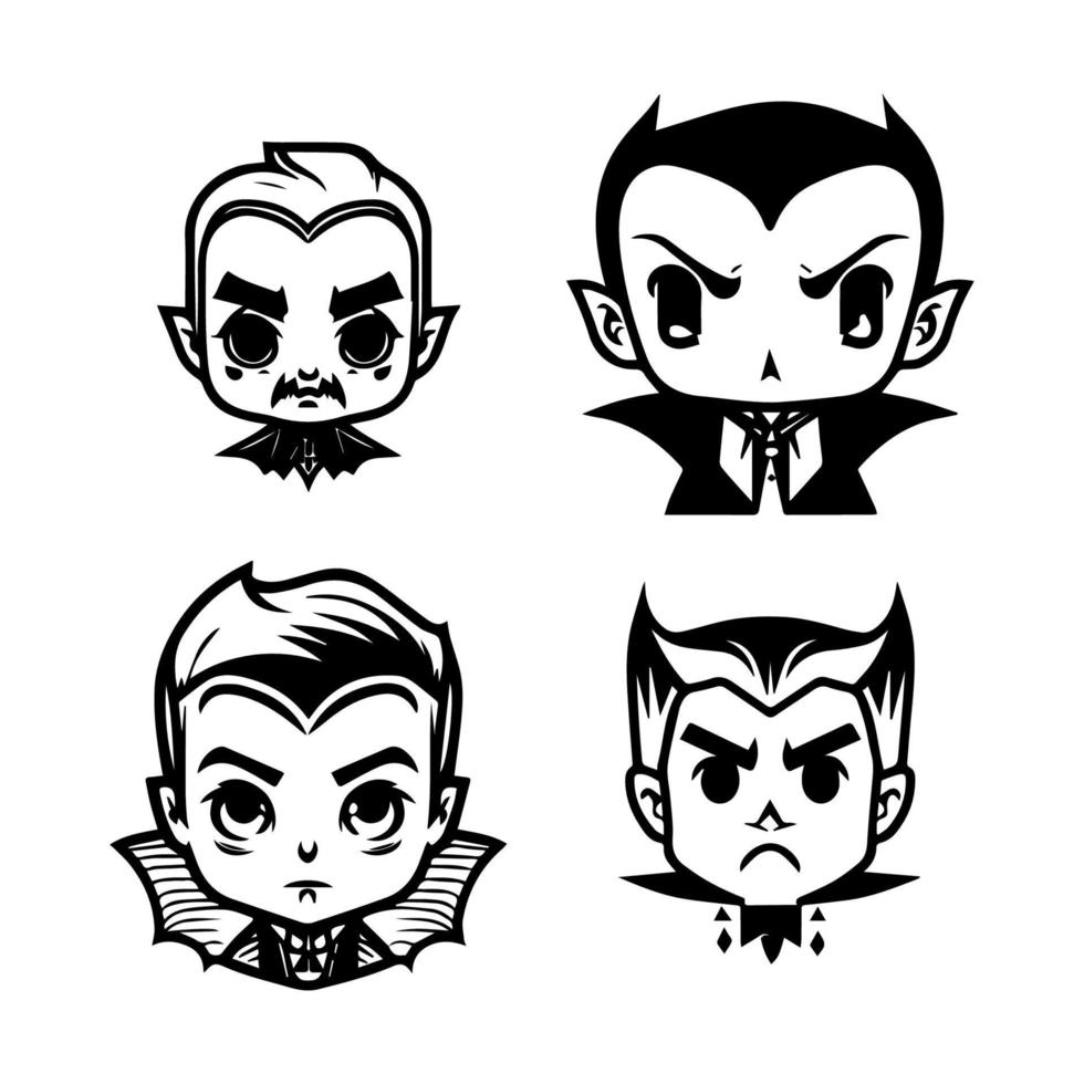 cute dracula head collection set hand drawn illustration vector