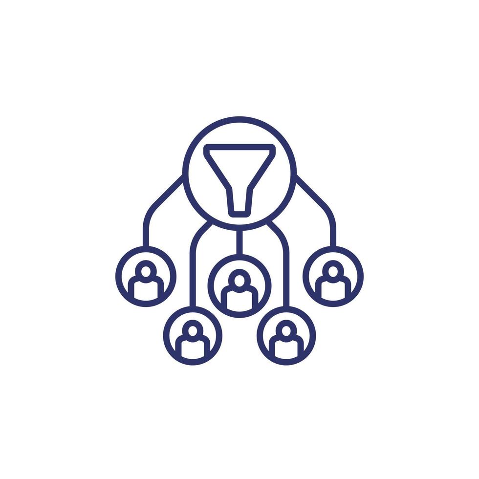 filtering users data line icon on white vector