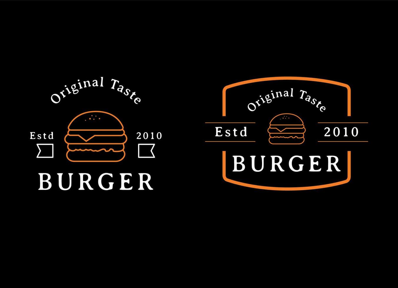 Vintage burger logo design template. Line art burger logo vector