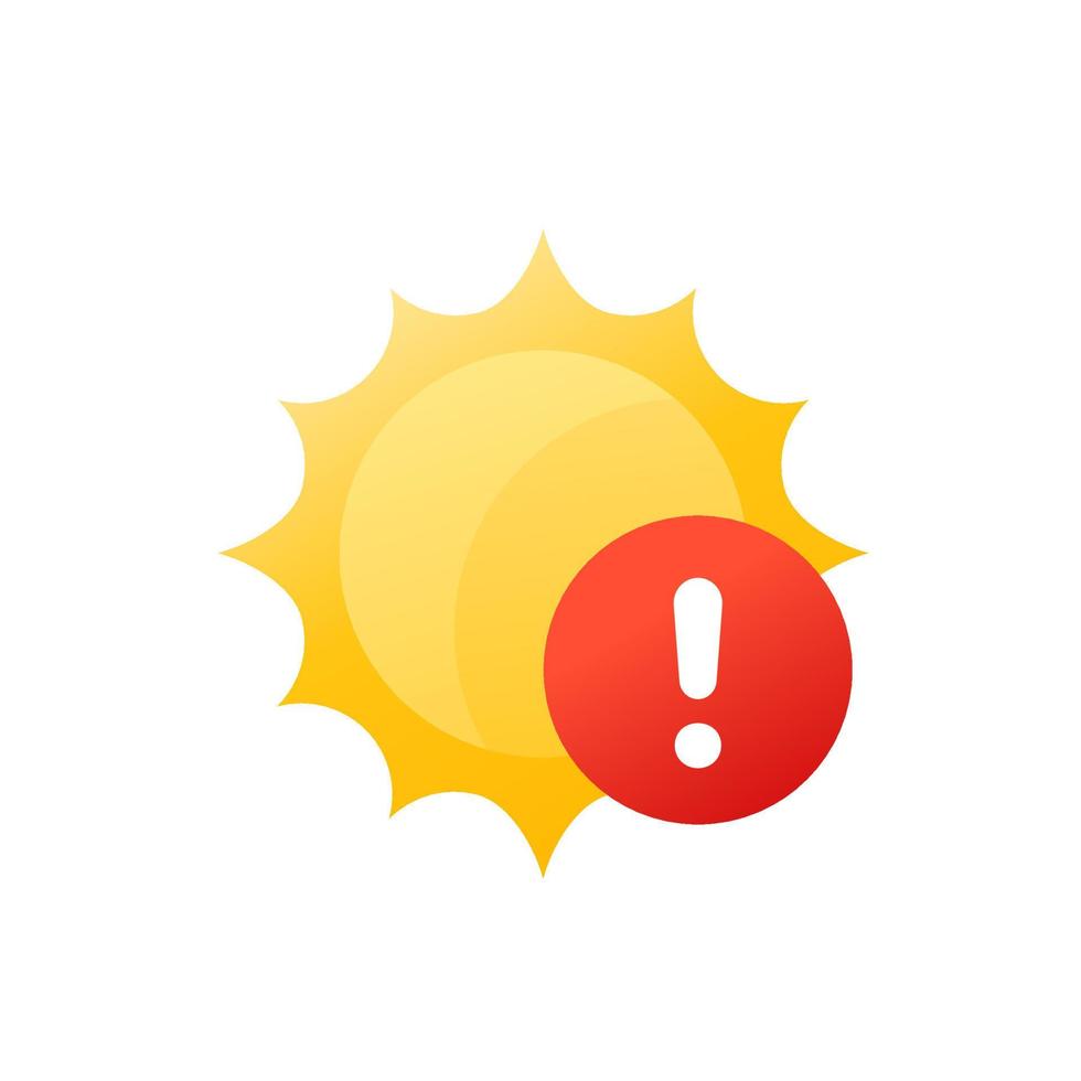 Sun warning icon on white, vector design