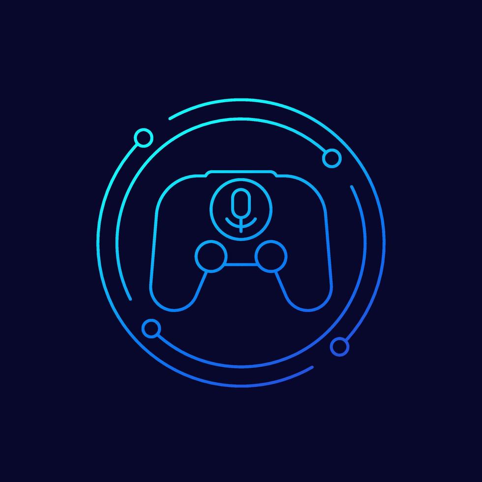 gamepad with audio control icon, line vector