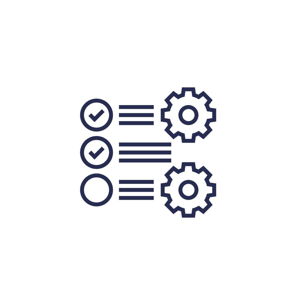 check list and gears icon, project execution line vector
