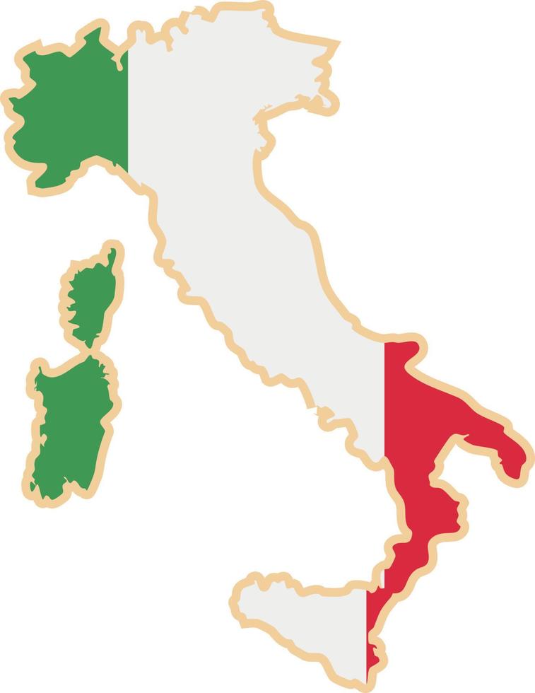 Italy map with national flag sticker. vector