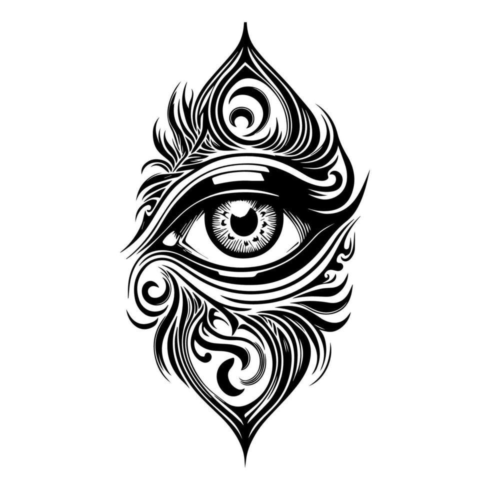 intricate eye tattoo concept, expertly crafted in detailed line art by a skilled illustrator vector