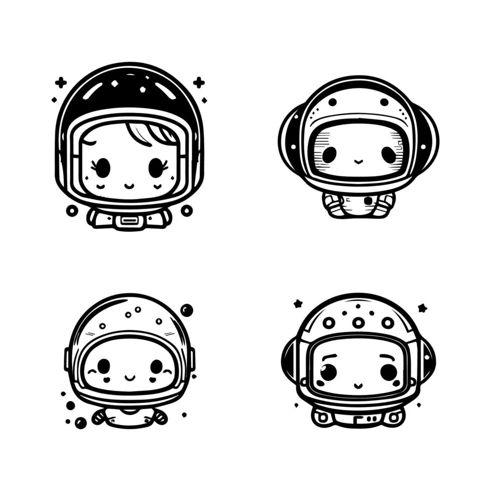 cute kawaii astronaut logo collection set hand drawn line art illustration vector