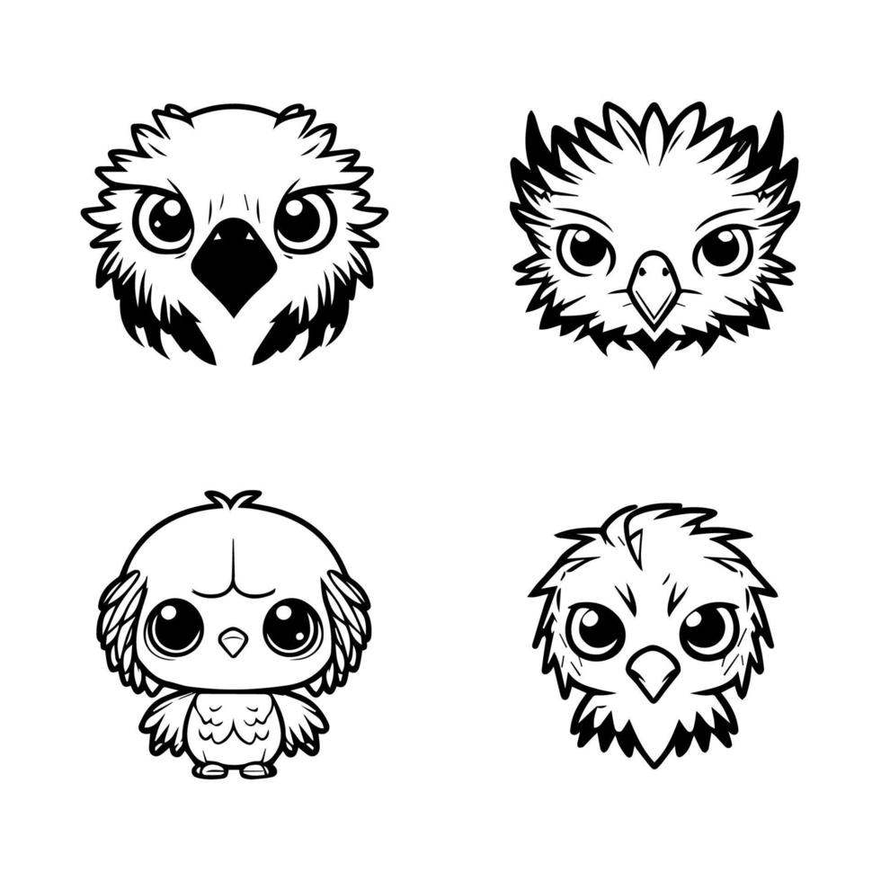 cute anime eagle head collection set hand drawn line art illustration vector