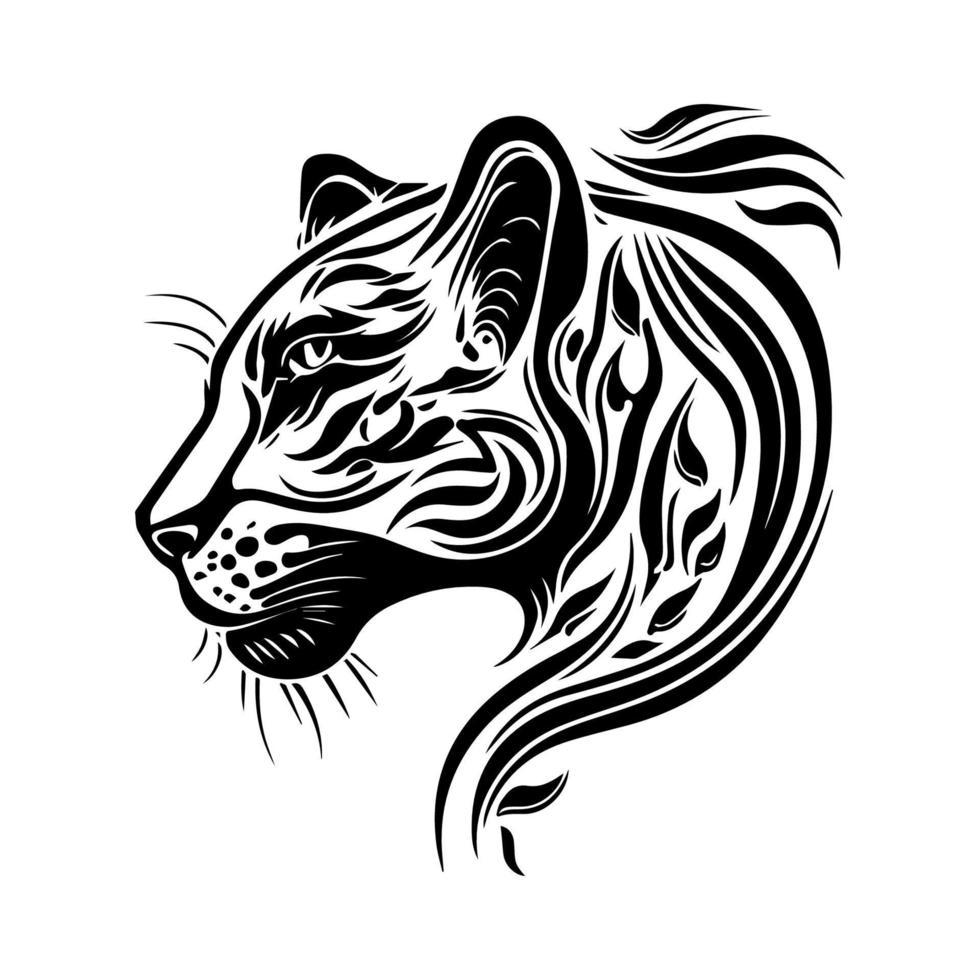panther head tribal tatto line art hand drawn illustration vector