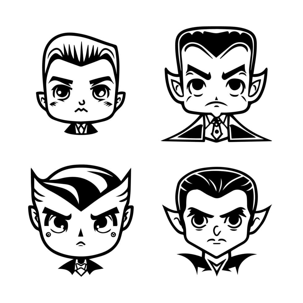 cute dracula head collection set hand drawn illustration vector