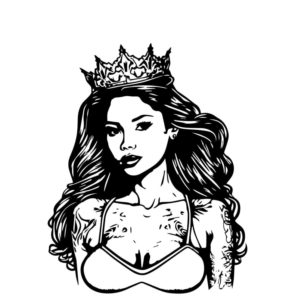 A stylish Chicano girl in black and white, rendered in intricate Hand drawn line art illustration vector