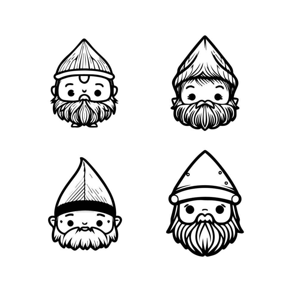 cute kawaii Gnomes head collection set hand drawn illustration vector