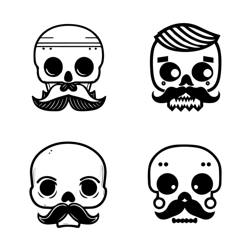 cute skull with moustache logo collection set hand drawn illustration vector