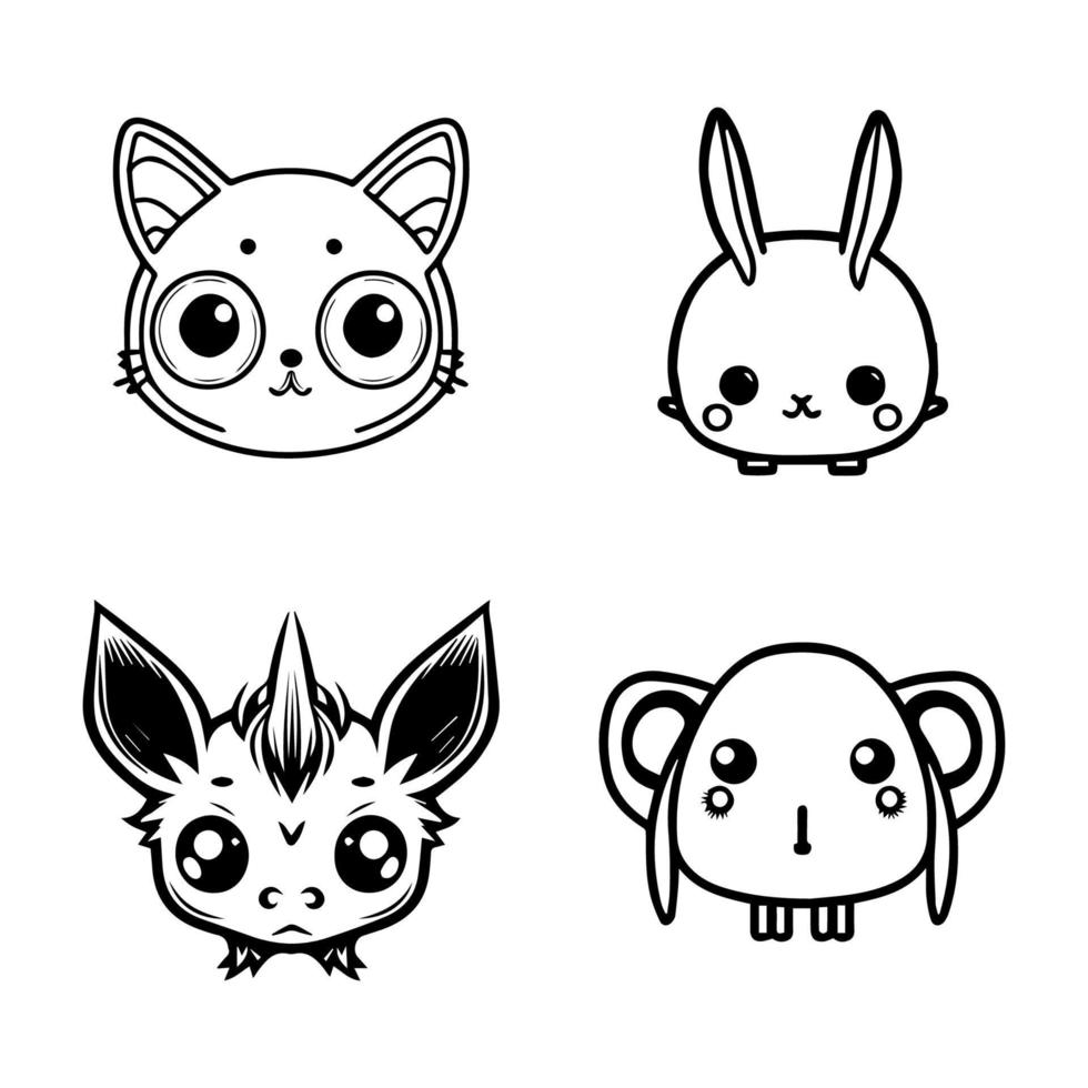 cute kawaii mytical creature animal logo collection set hand drawn line art illustration vector