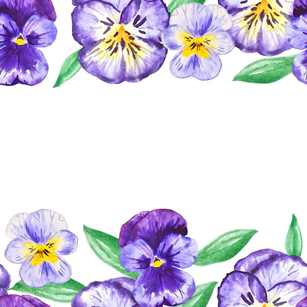 Pansy flowers seamless frame for decor, invitations floral nature illustration vector