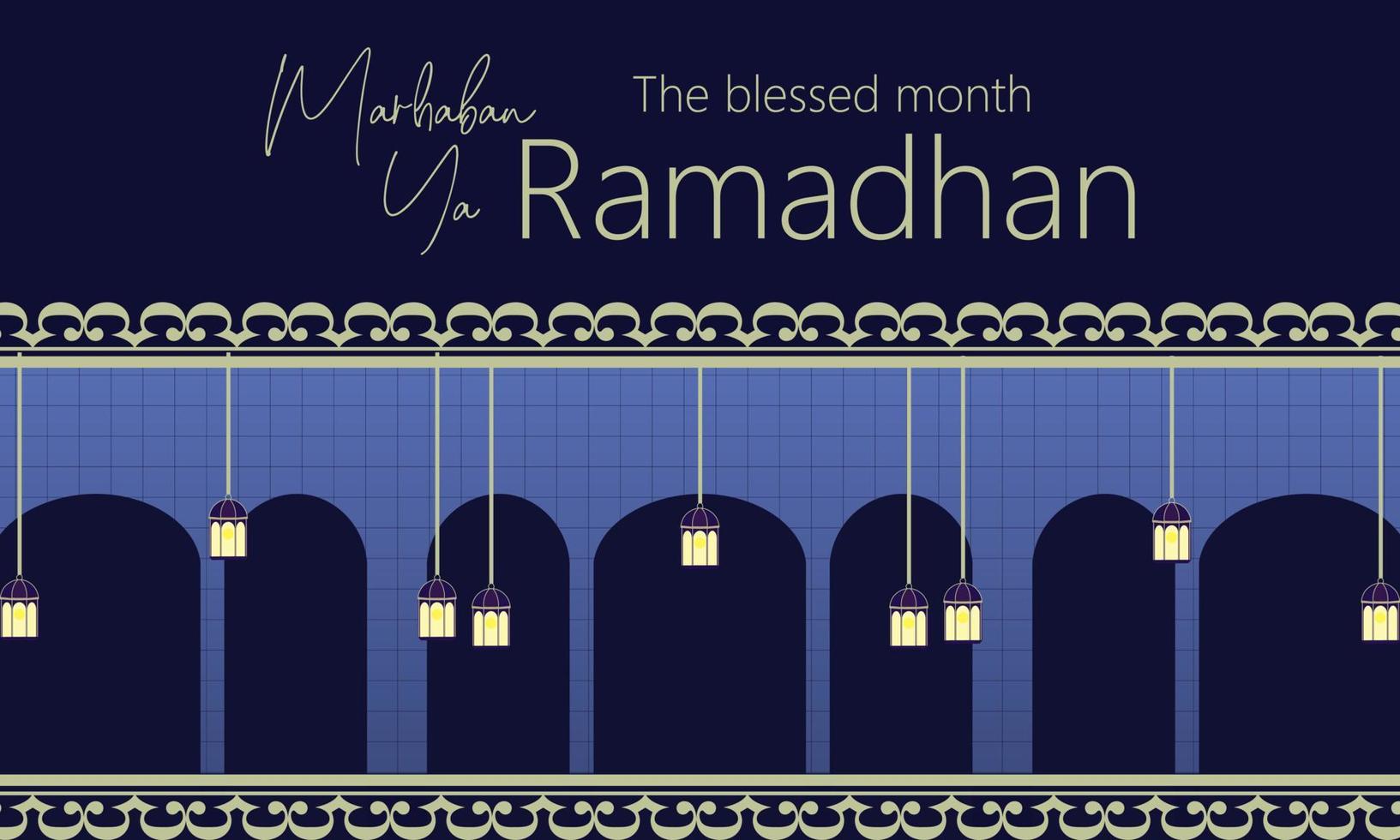 hermosa antecedentes para Ramadán saludos y texto de marhaban ya ramadhan vector