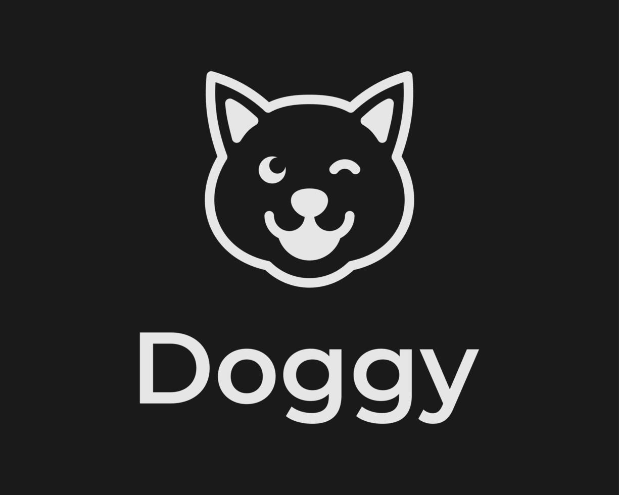 linda perro canino perrito mascota gracioso cabeza cara línea contorno sencillo minimalista plano vector logo diseño