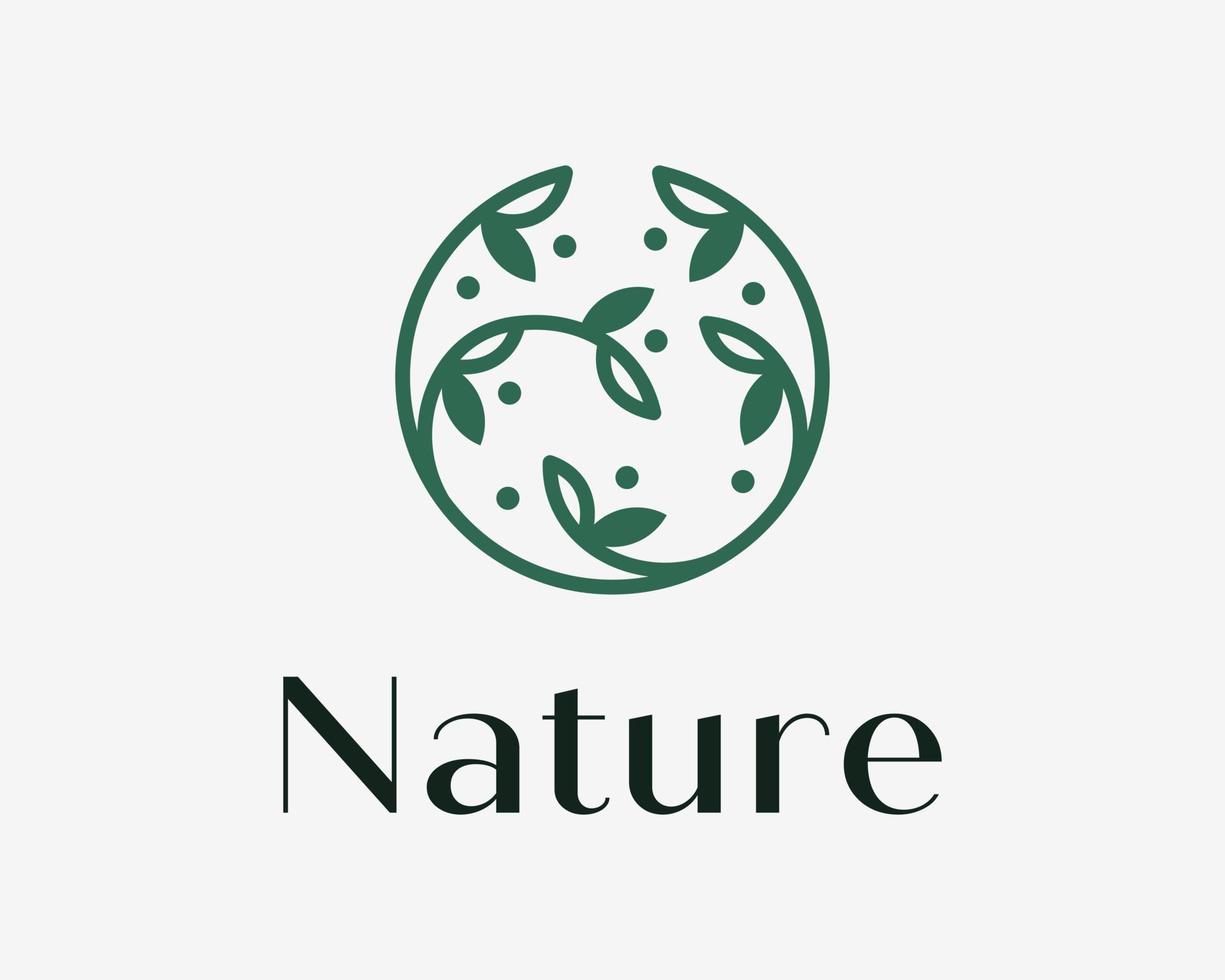 naturaleza hoja verde follaje natural orgánico rama hermosa circulo redondo elegante vector logo diseño