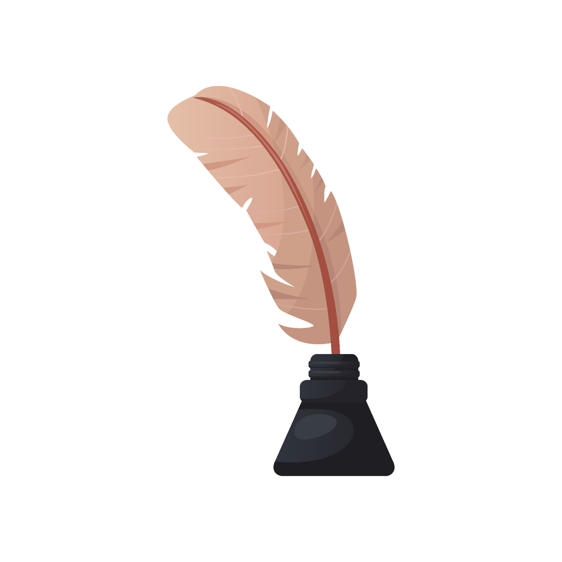 Inkwell with feather. Vintage writing utensils. Quill pen. Bookstore ...