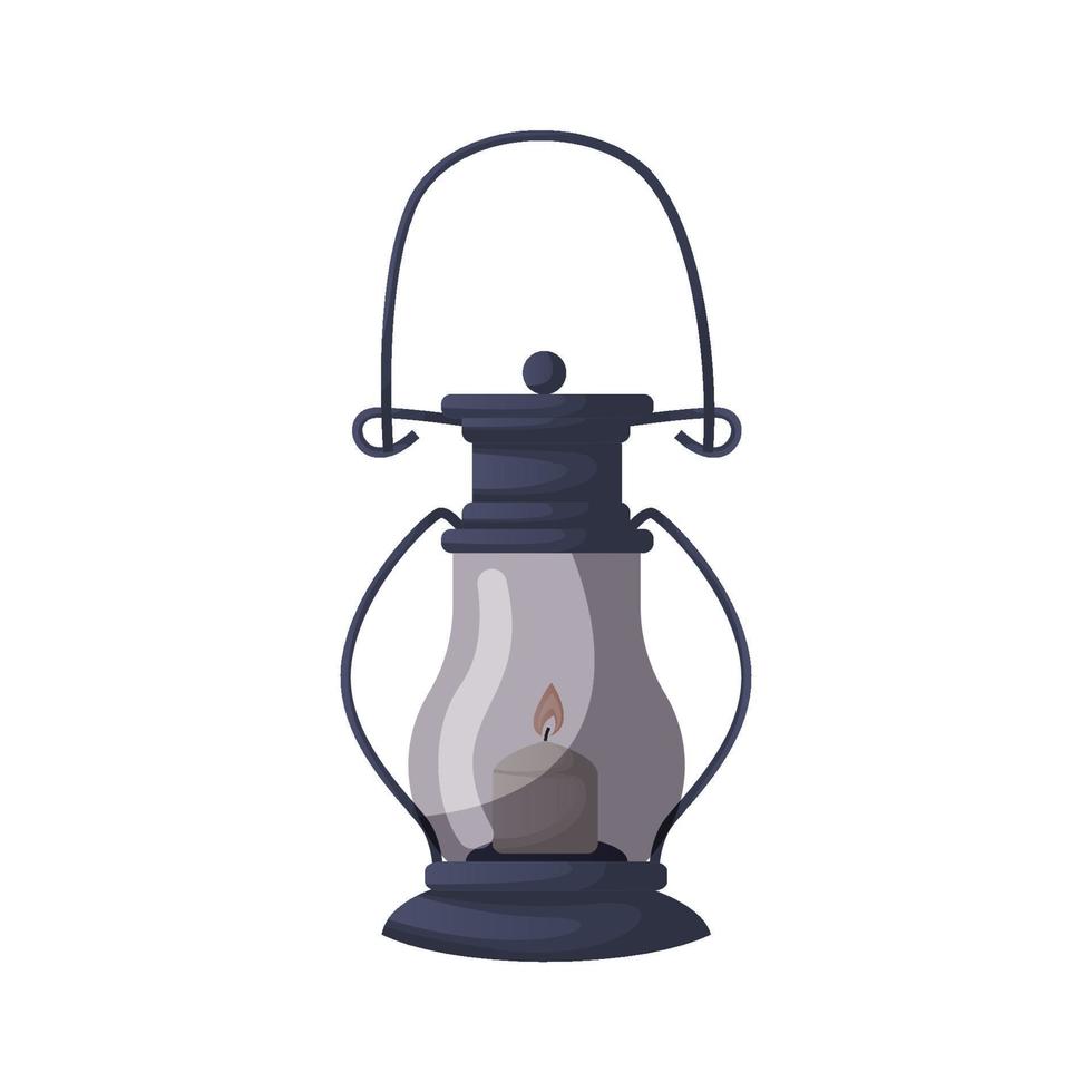 Old lantern with holder, burning candle. Antique lamp.Travelers lighting. Bookstore, bookshop, ebook, library, book lover, bibliophile, education for card, poster, banner, website vector