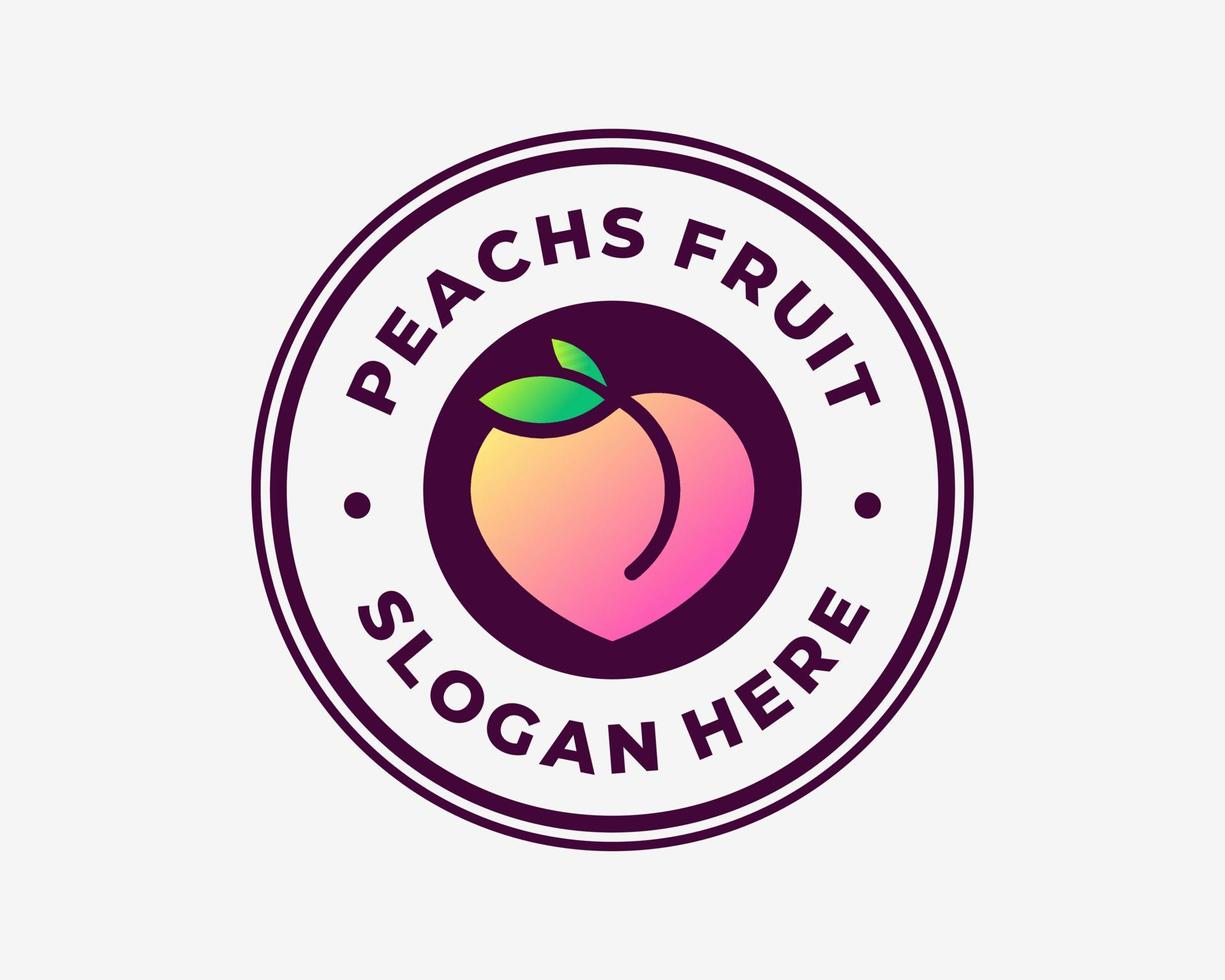 Circle Badge Seal Round Vintage Peach Fresh Fruit Peaches Juicy Food Modern Vector Logo Design