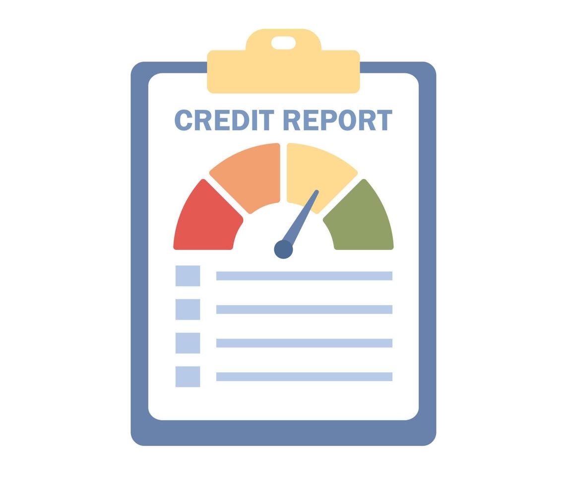 Credit report icon. Personal credit score information. Speedometer sign. Vector flat illustration