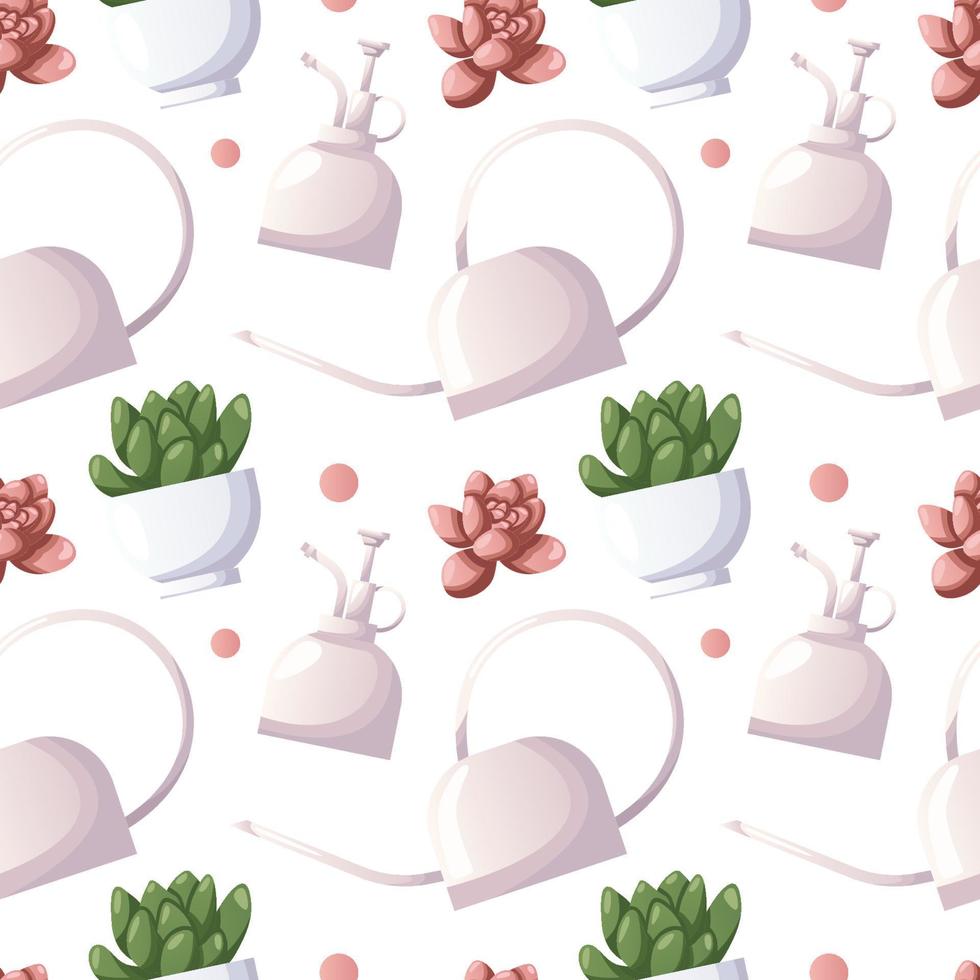 Seamless pattern with cactus succulent houseplant in pot. Indoor potted house plant in flowerpot. Home garden, greenhouse, gardening lover. Domestic store wallpaper, scrapbooking, textile, wrapping vector