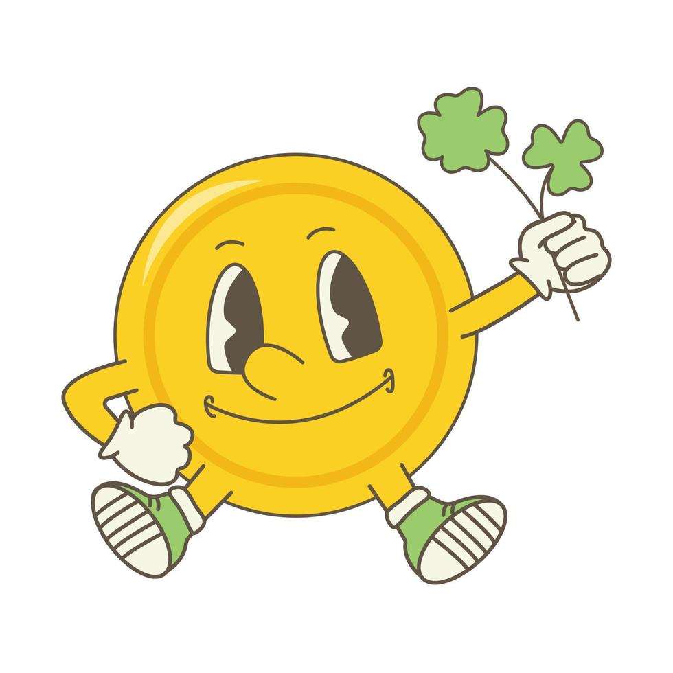 Cute cartoon retro coin. St. patrick's day mascot character vector