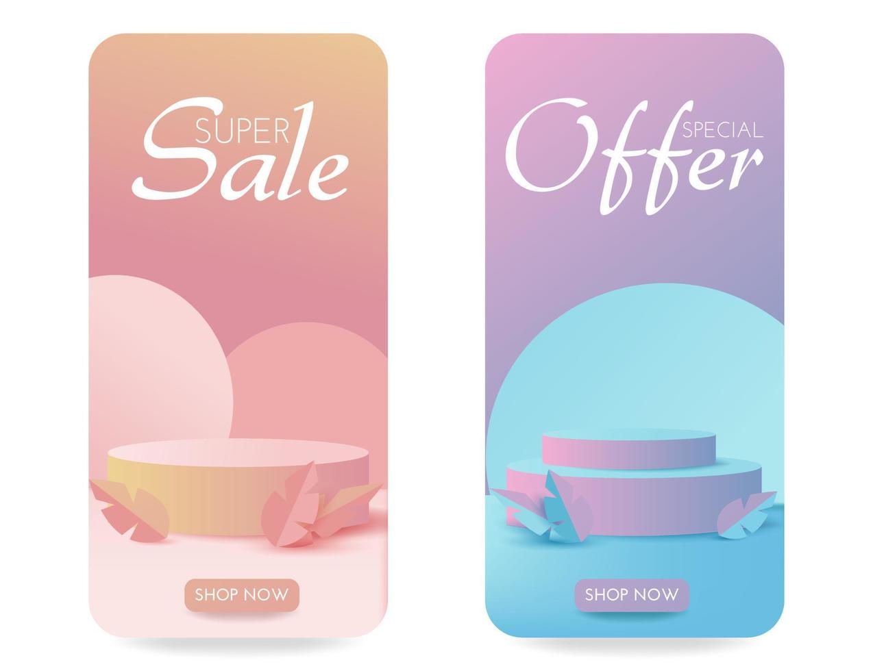 3d realistic podium. Scene for product demonstration, discounts. Social media banner. Vector geometric platform.