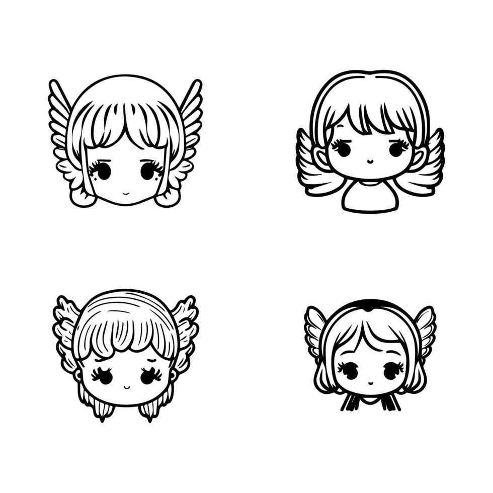 Add a touch of heavenly cuteness to your project with our cute kawaii angel head logo collection. Hand drawn with love, these illustrations are sure to bring a sense of playfulness and purity vector