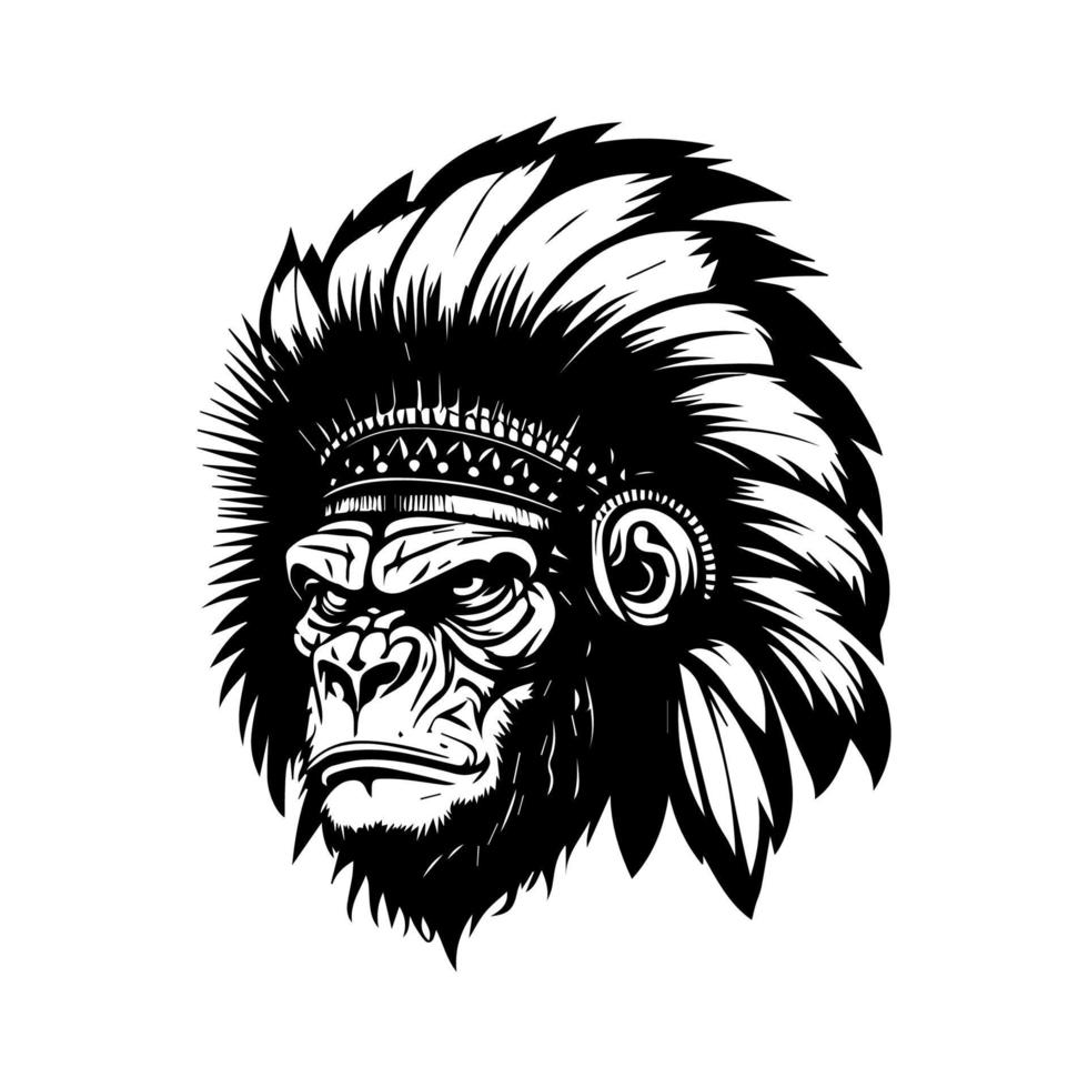 gorillas wearing Indian chief head accessories. A unique and bold addition to any design project vector