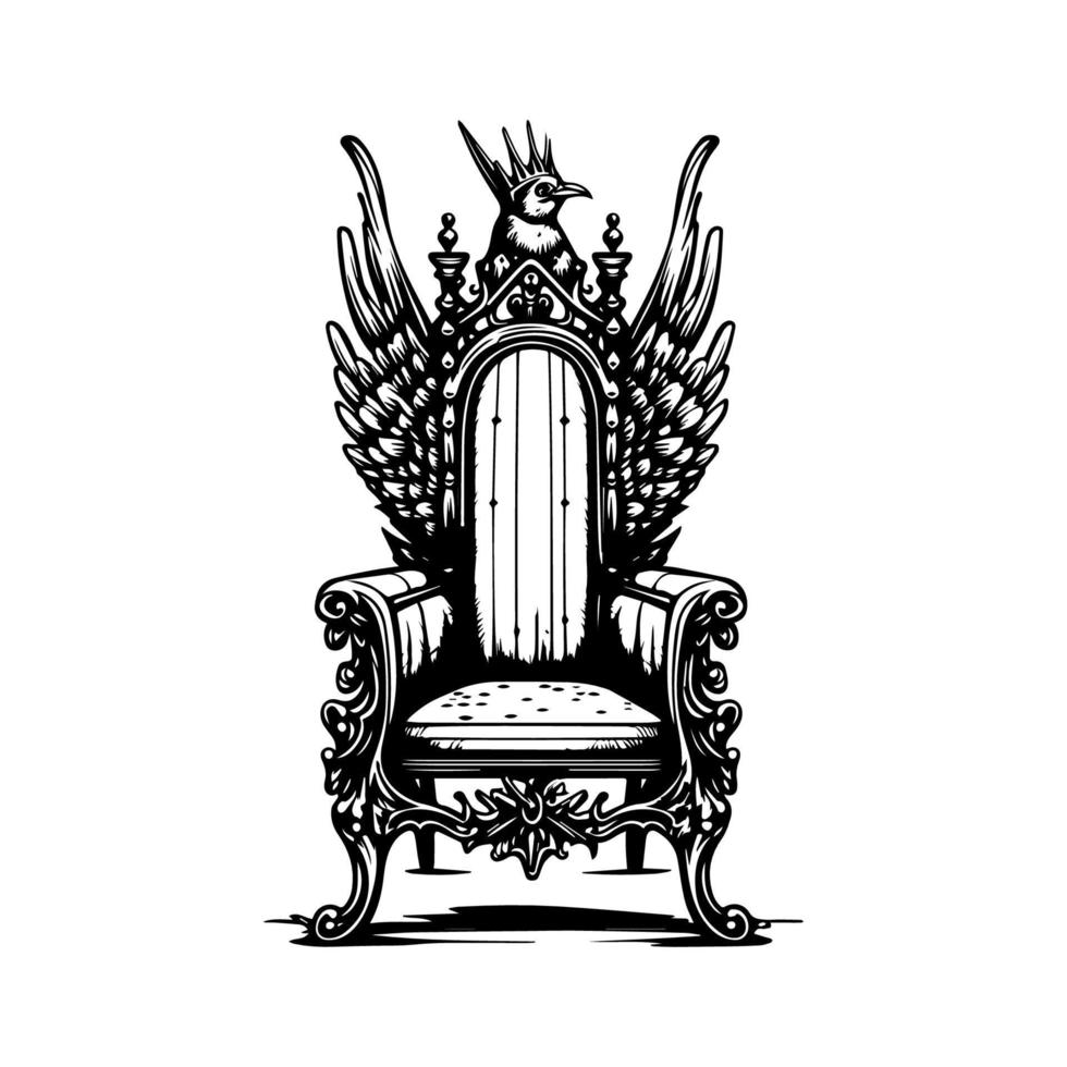 A majestic and intricate royal throne in black and white line art, Hand drawn with detail and precision, fit for a king or queen vector