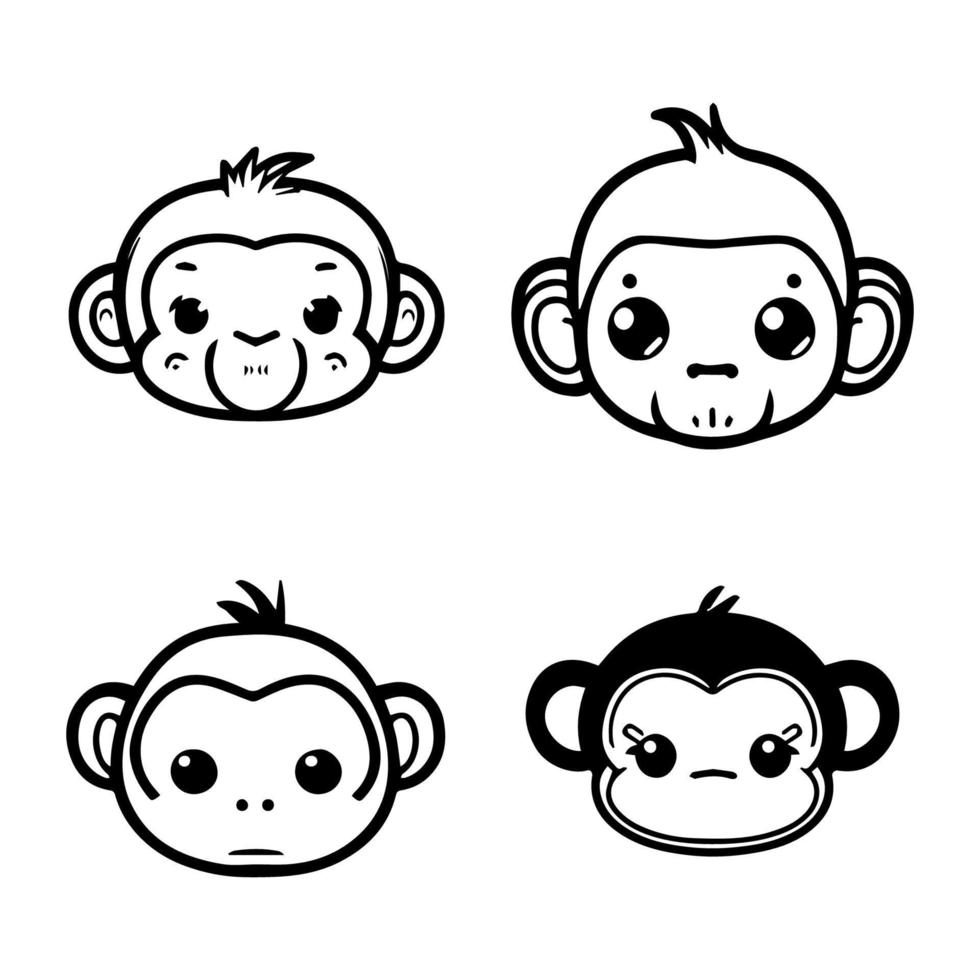 Playful and endearing Hand drawn collection set of cute kawaii monkeys, showcasing the adorable side of these beloved animals vector