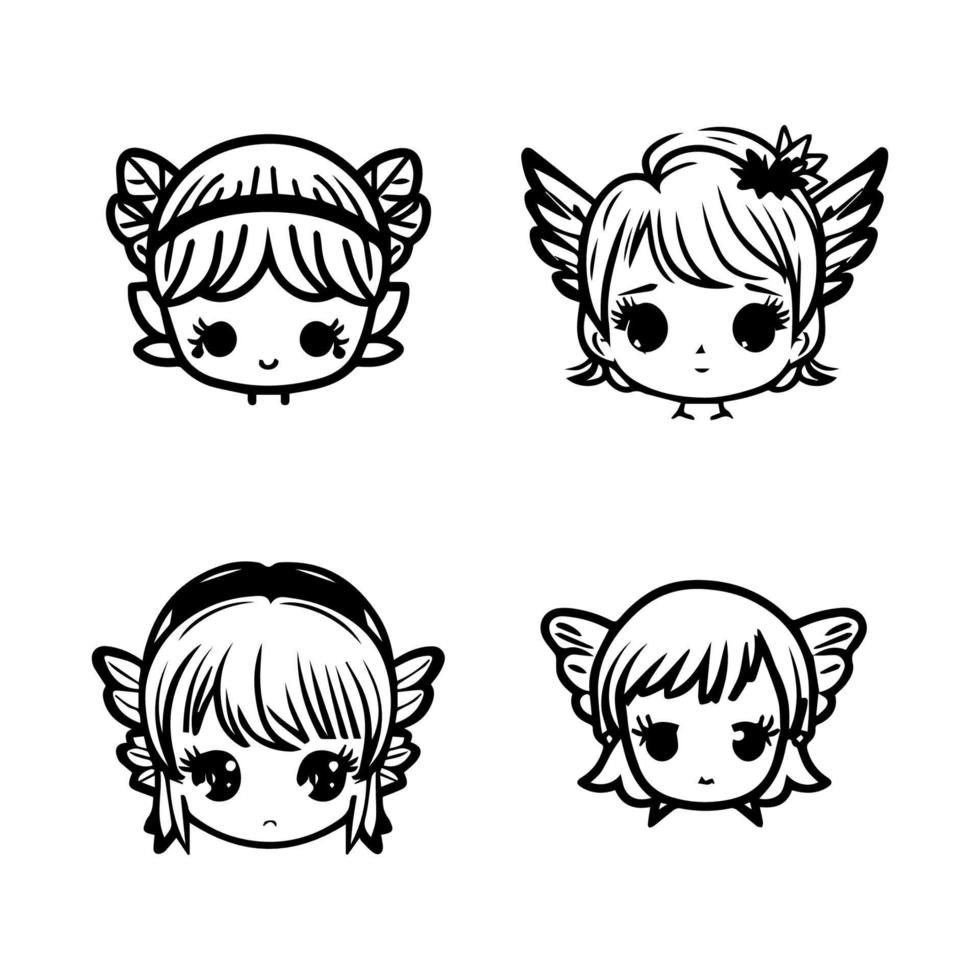 Unleash the magic with our kawaii anime fairy, princess, and angel head collection. Hand drawn with love, these illustrations are sure to add a touch of enchantment to any project vector