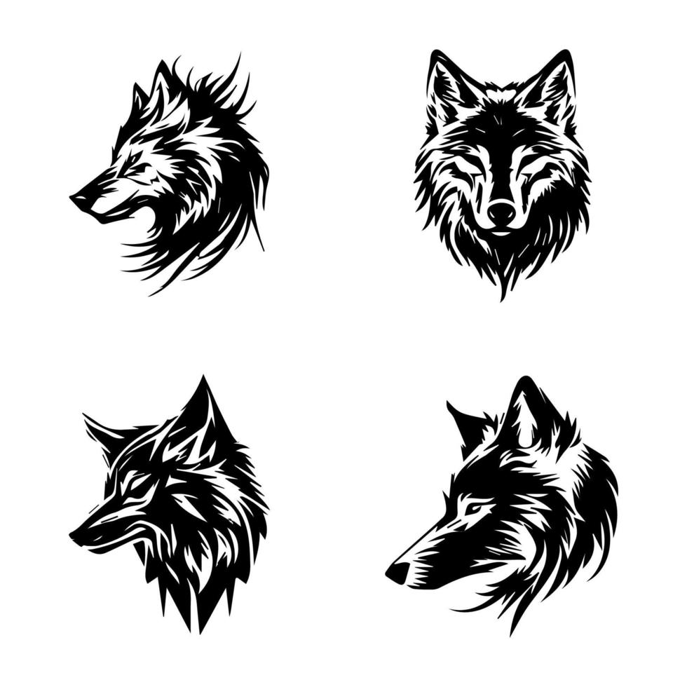 aullido a el Luna con nuestra enojado lobo logo silueta recopilación. mano dibujado con amar, estos ilustraciones son Por supuesto a añadir un toque de desenfreno y fuerza a tu proyecto vector