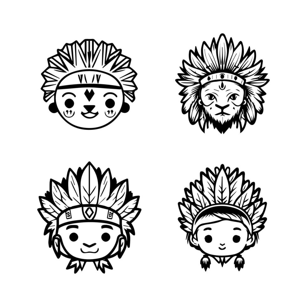 Roar with cuteness. Our kawaii lion head wearing Indian chief accessories collection is here. Hand drawn with love, these illustrations are sure to add a playful touch to your project vector