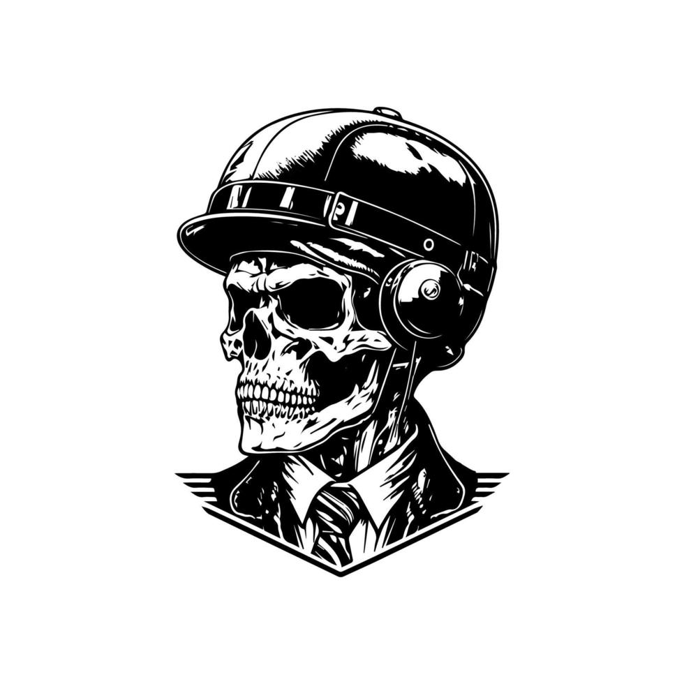 nervioso y elegante mano dibujado línea Arte ilustración de un chicano cráneo motorista vistiendo un casco, exhibiendo un único fusión de difícil y sofisticado vector