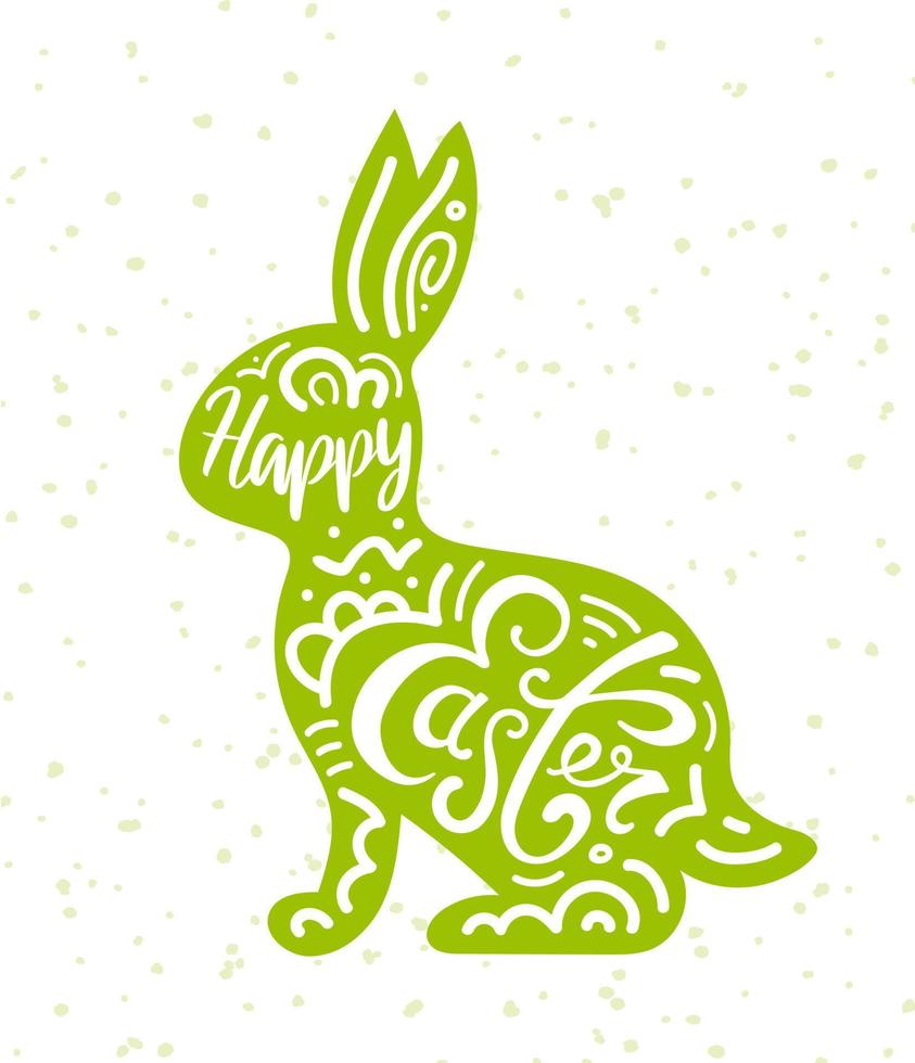 Happy easter. Modern lettering inscribed in the Silhouette of a rabbit. Ethnic floral patterns. For stickers, posters, postcards, design elements vector