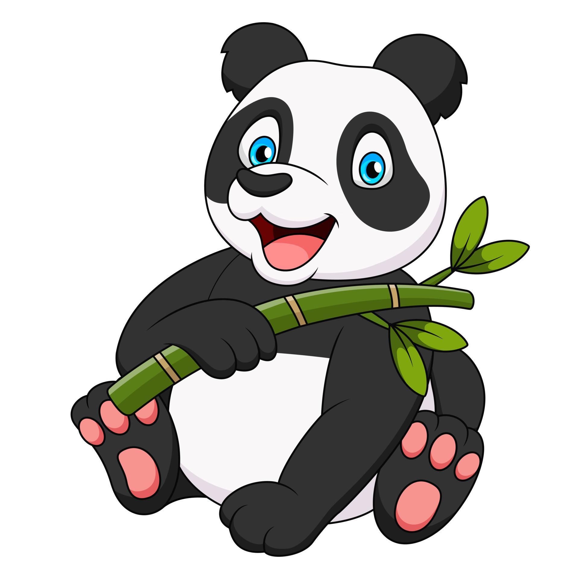 Cute panda cartoon illustration sitting and holding bamboo 21570485 ...