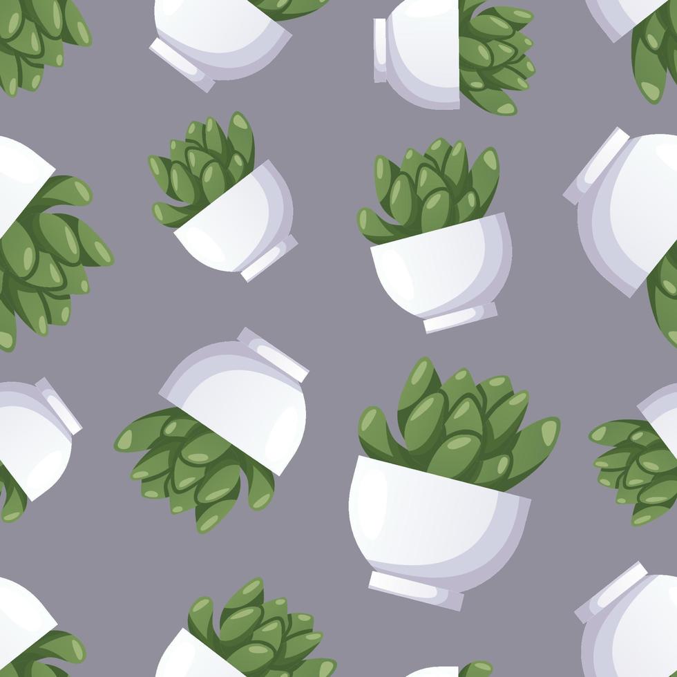 Seamless pattern with cactus succulent houseplant in pot. Indoor potted house plant in flowerpot. Home garden, greenhouse, gardening lover. Domestic store wallpaper, scrapbooking, textile, wrapping vector