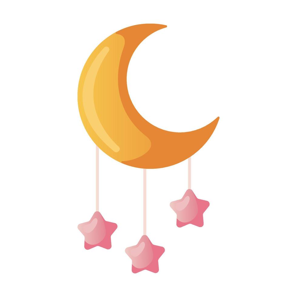 linda rosado Luna con estrellas. boho geométrico escandinavo pared impresión para niños, guardería. bebé ducha invitación. es un muchacha. Hola bebé celebracion, día festivo, evento. bandera, volantes. dibujos animados vector