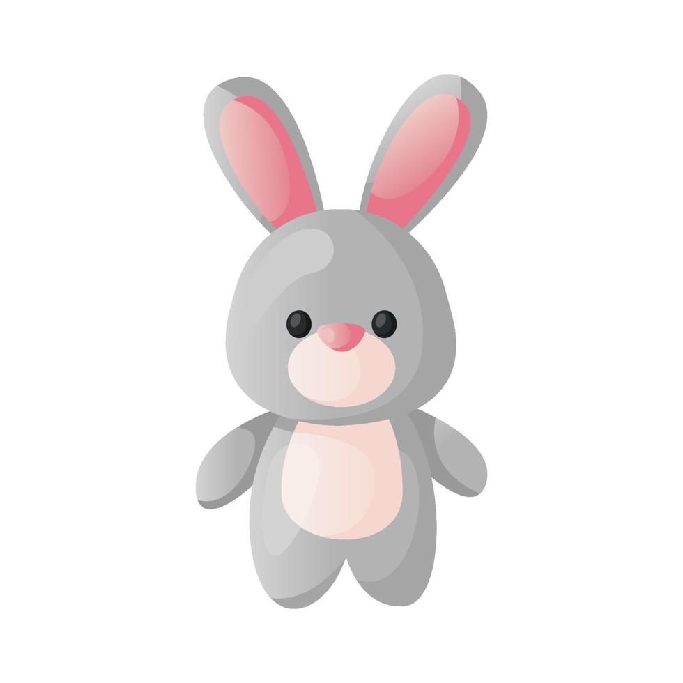 Cute soft toy baby teddy bunny. Toy from plush for children, nursery. Baby shower invitation. It's a girl. Hello baby celebration, holiday, event. Banner, flyer. Cartoon vector