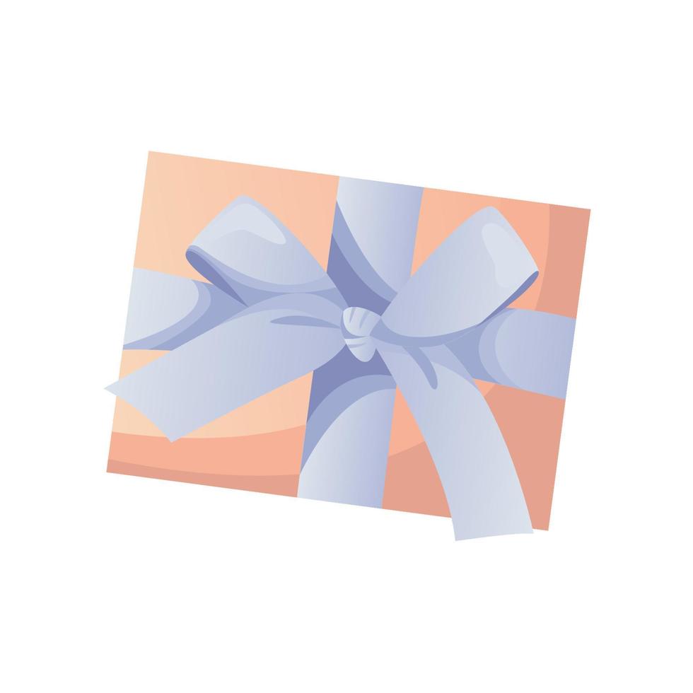 marrón regalo caja en envase papel con cinta, azul arco. sorpresa caja de regalo. internacional De las mujeres día, 8 marzo. romántico de la madre día diseño para saludo tarjeta, póster, tarjeta postal, volantes. vector