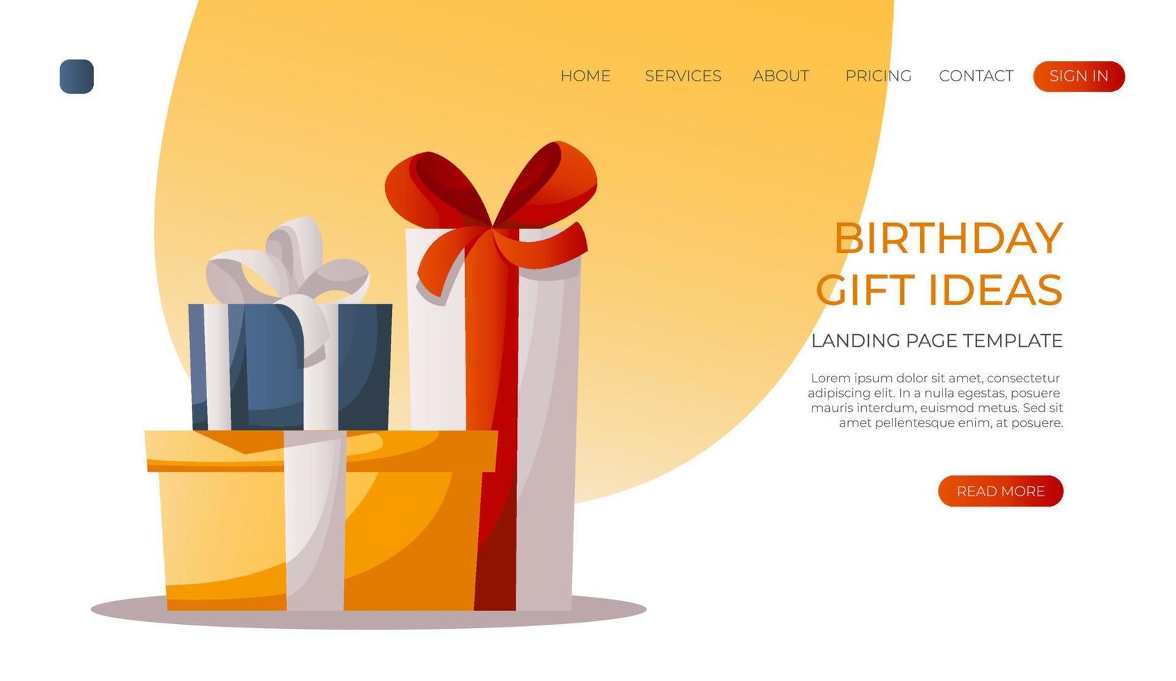 Landing page with festive gift boxes in wrapping paper with ribbon, bows. Pile of surprise giftboxes. Birthday party, celebration, holiday, event, bakery, tasty food concept. For banner, web vector