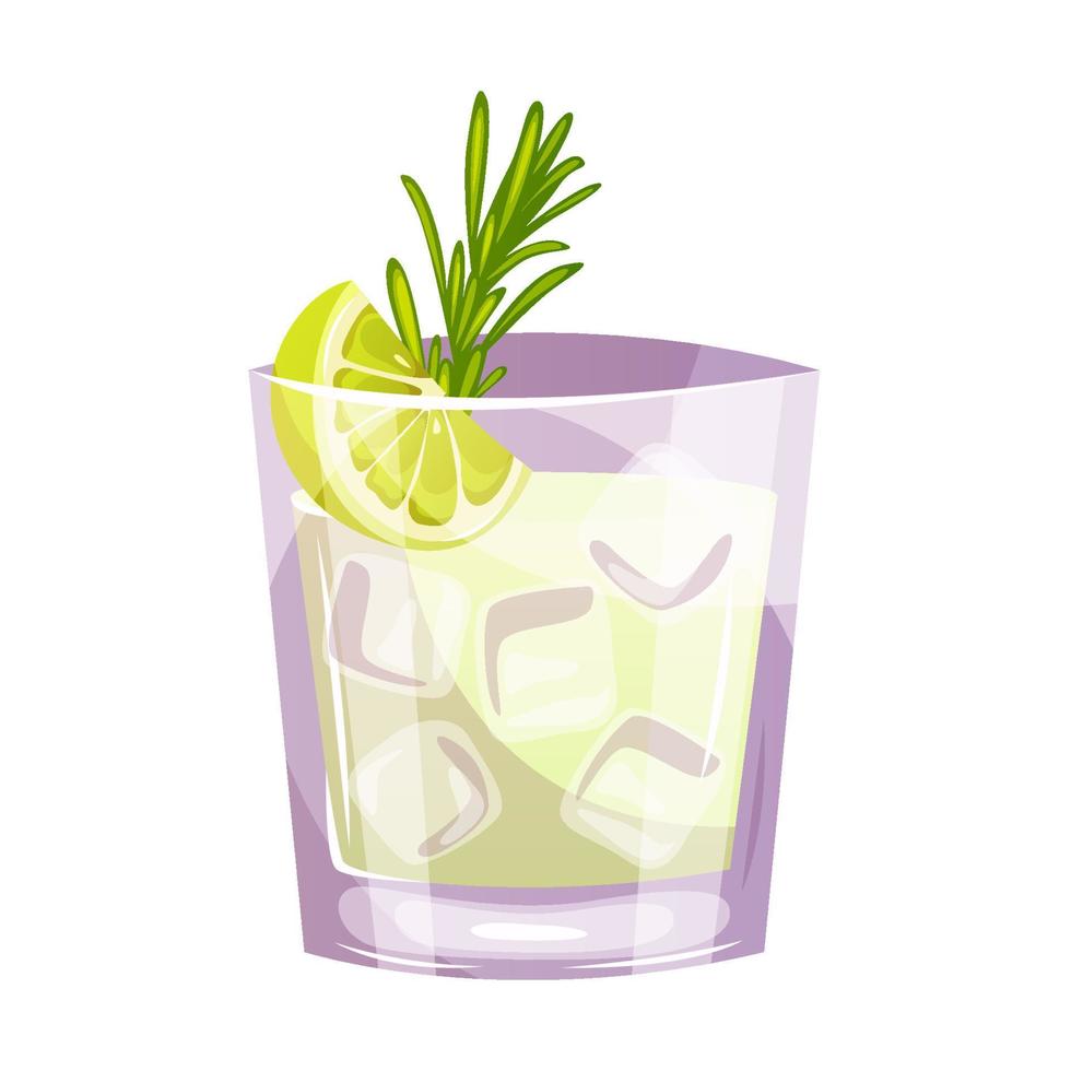 Gin tonic classic cocktail with lime, ice, rosemary. Italian aperitif cocktails. Alcoholic beverage for drinks bar menu. Beach Holidays, summer vacation, party, cafe bar, recreation. vector