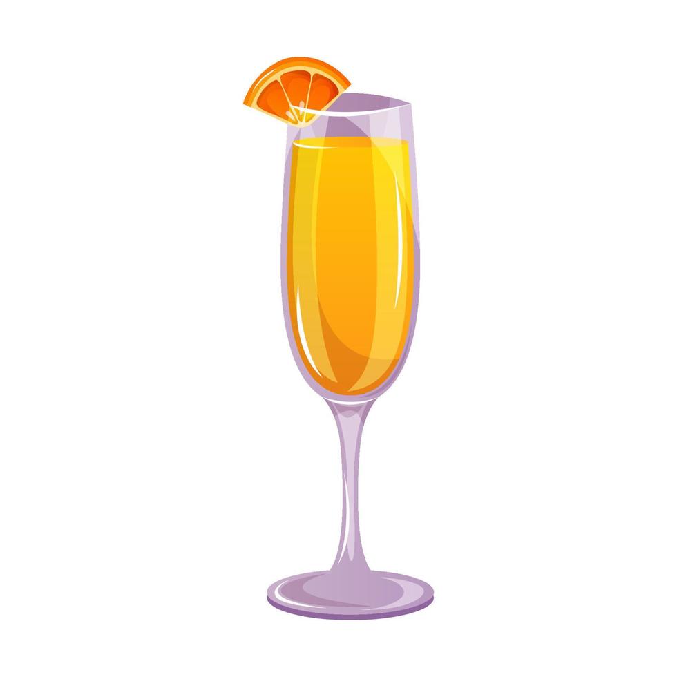 Mimosa classic cocktail with orange juice, champagne. Italian aperitif cocktails. Alcoholic beverage for drinks bar menu. Beach Holidays, summer vacation, party, cafe bar, recreation. vector