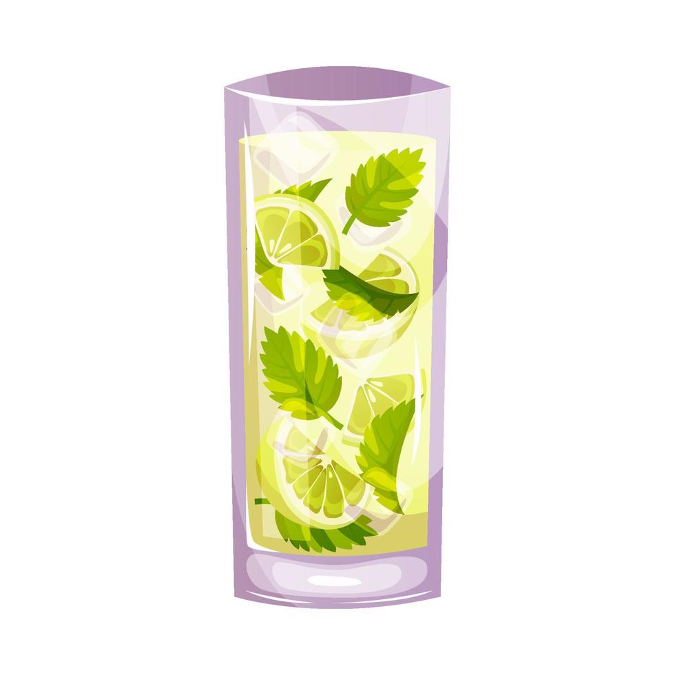 Mojito classic cocktail with ice, lime, white rum and mint. Italian aperitif cocktails. Alcoholic beverage for drinks bar menu. Beach Holidays, summer vacation, party, cafe bar, recreation. vector